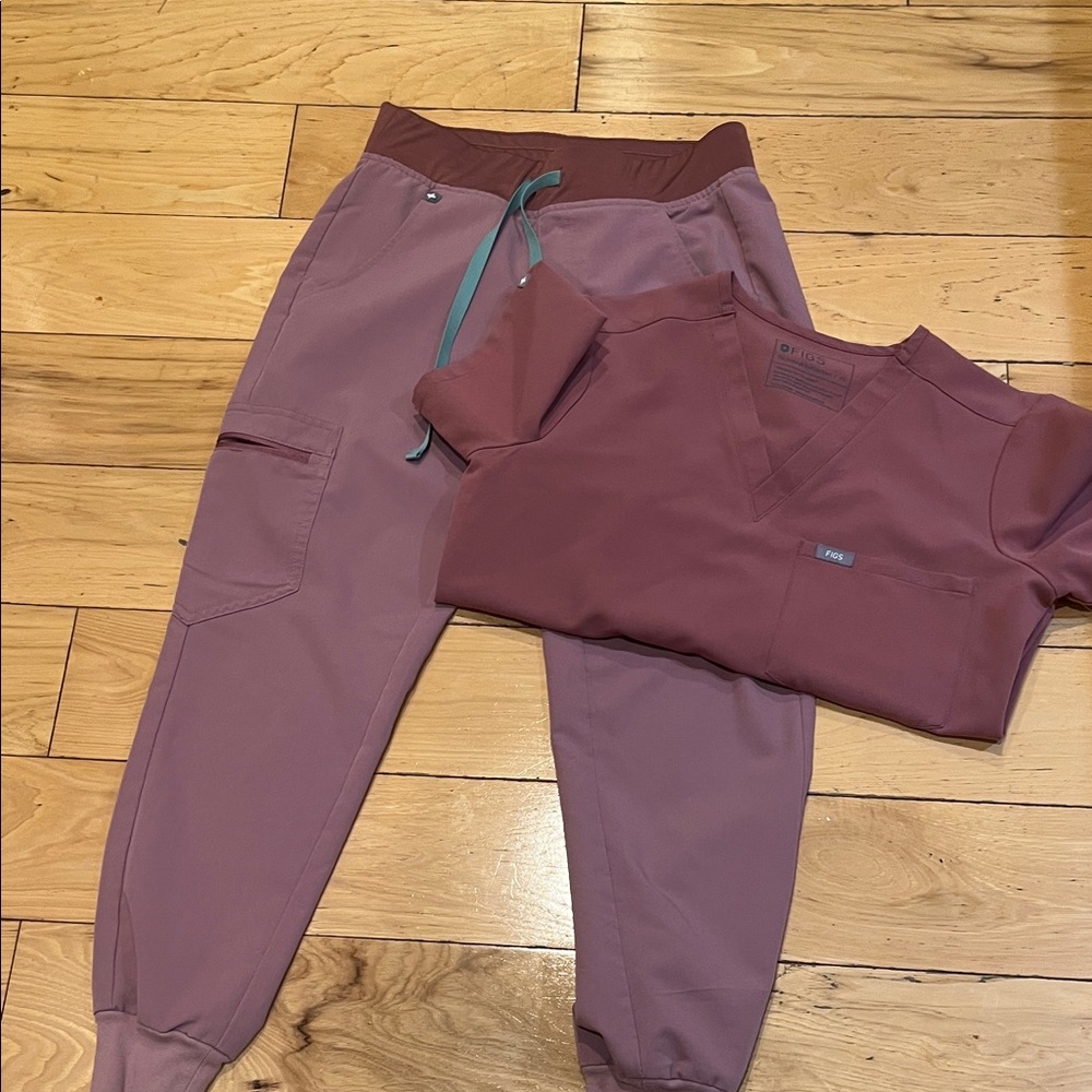 Figs Mauve Scrub Set with Jogger Pants. Top is a bit darker than bottoms.